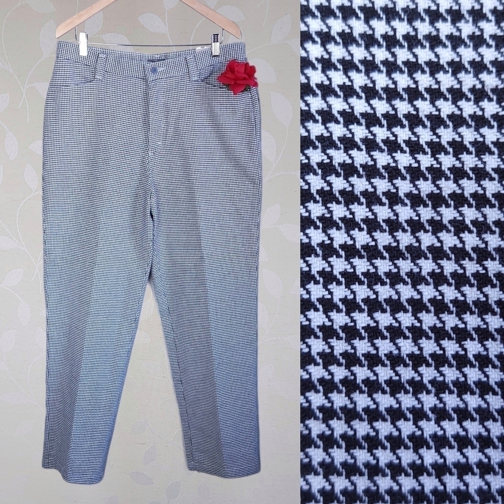 Vintage 90s Lee Houndstooth Tapered Leg Trouser Pants Black White Plus 16